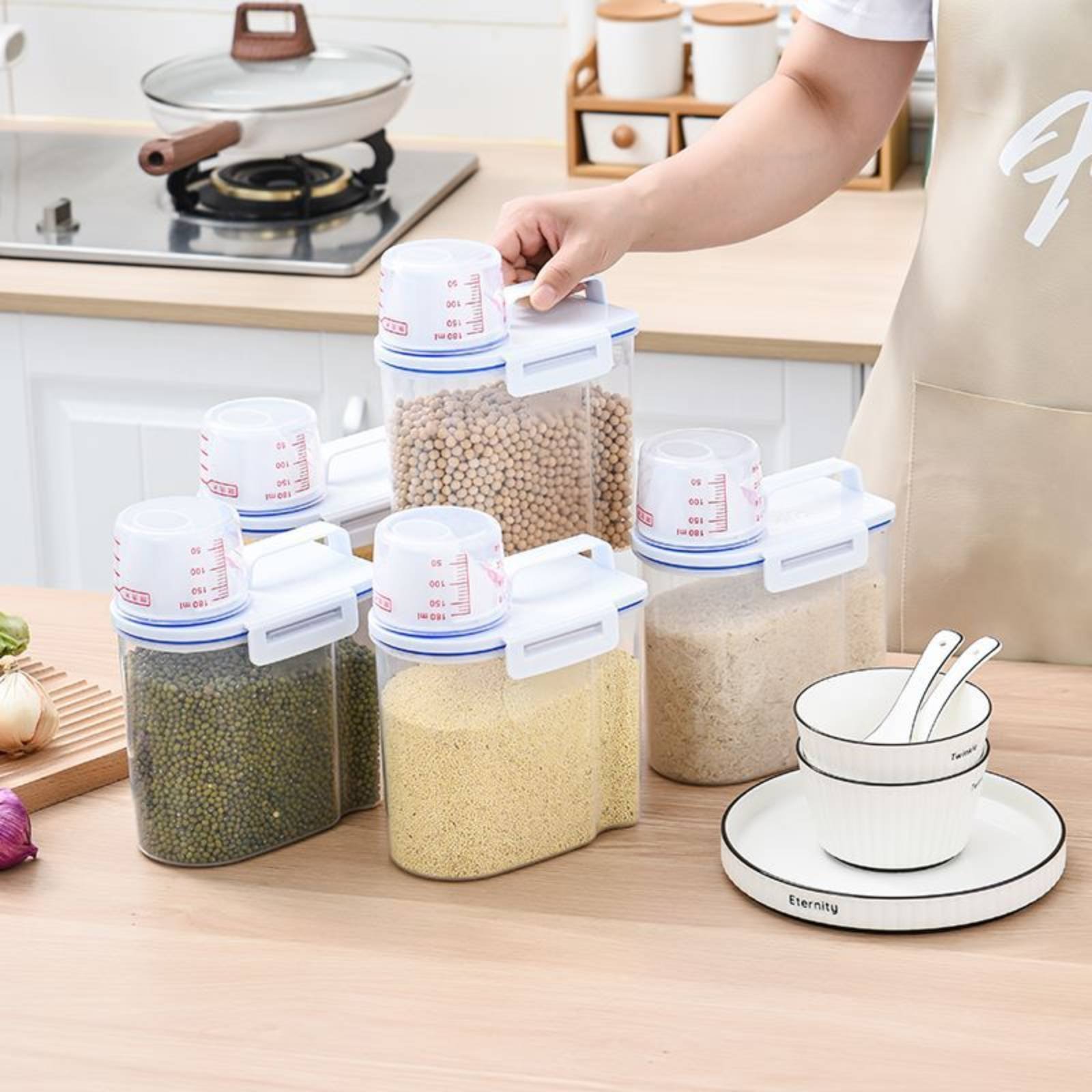 Food Storage Organizer - Dispensador de Arroz Seguro com Medidor,