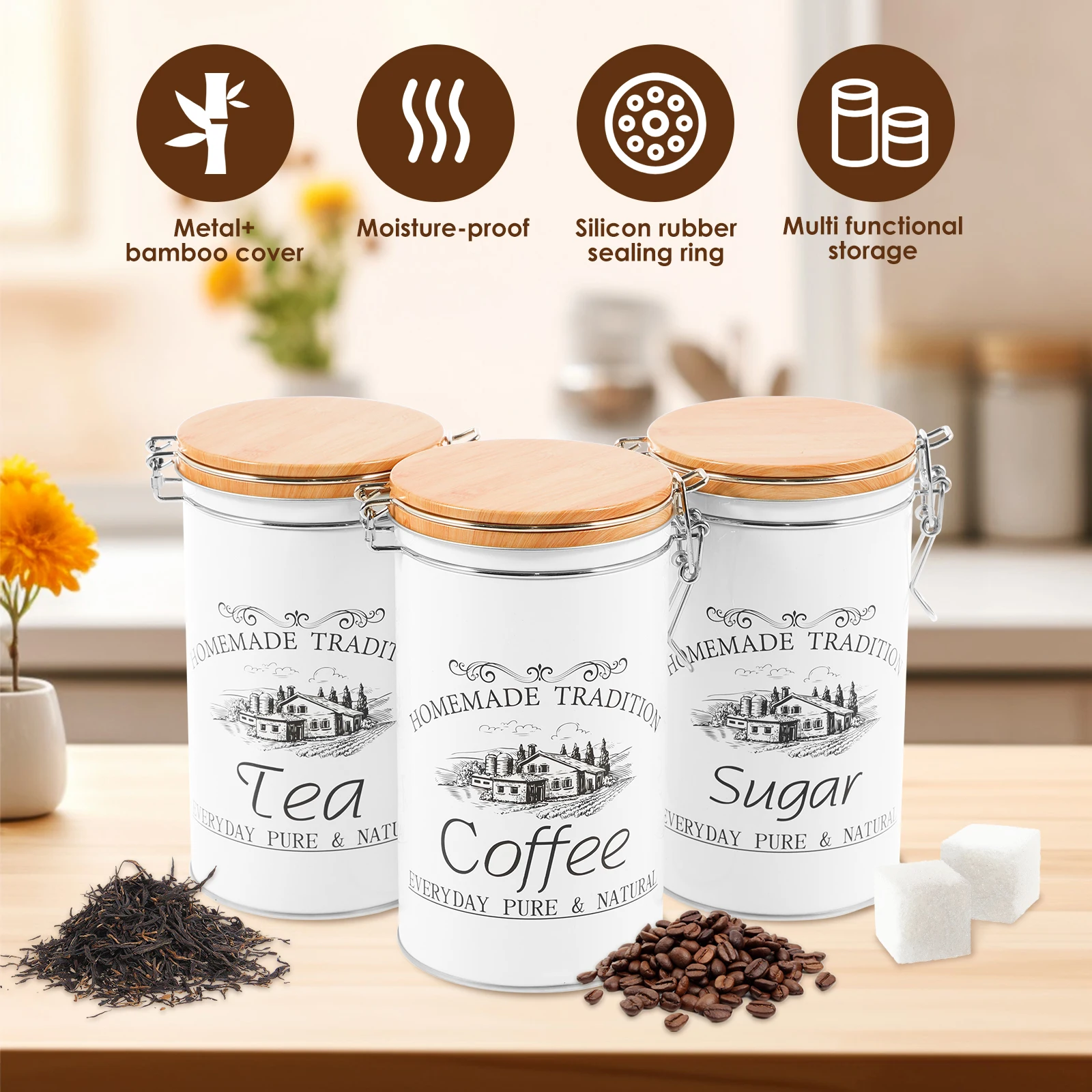 3 pçs/set chá café açúcar vasi - Food Storage Kitchen Container Set avaliação e preço